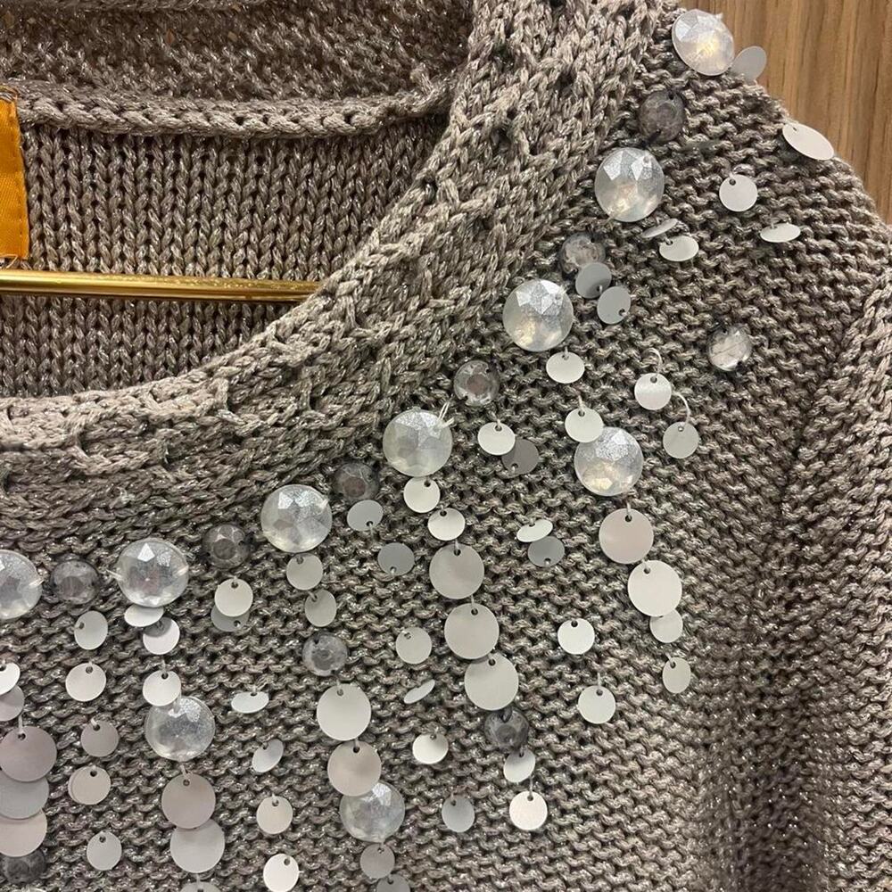 Ruby Rd. Silver Shimmer Embellished Sweater L - Picture 2 of 7